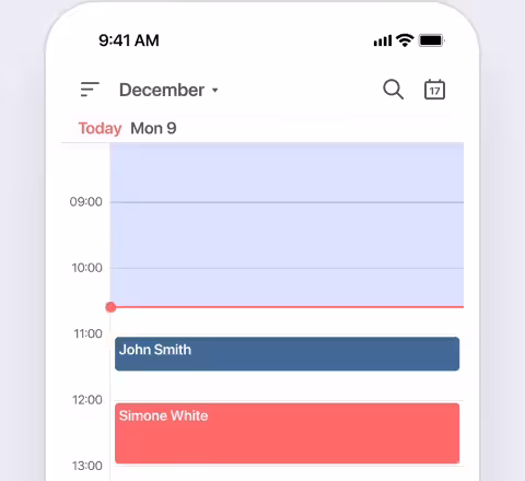 FieldVibe day calendar on a phone with two jobs scheduled